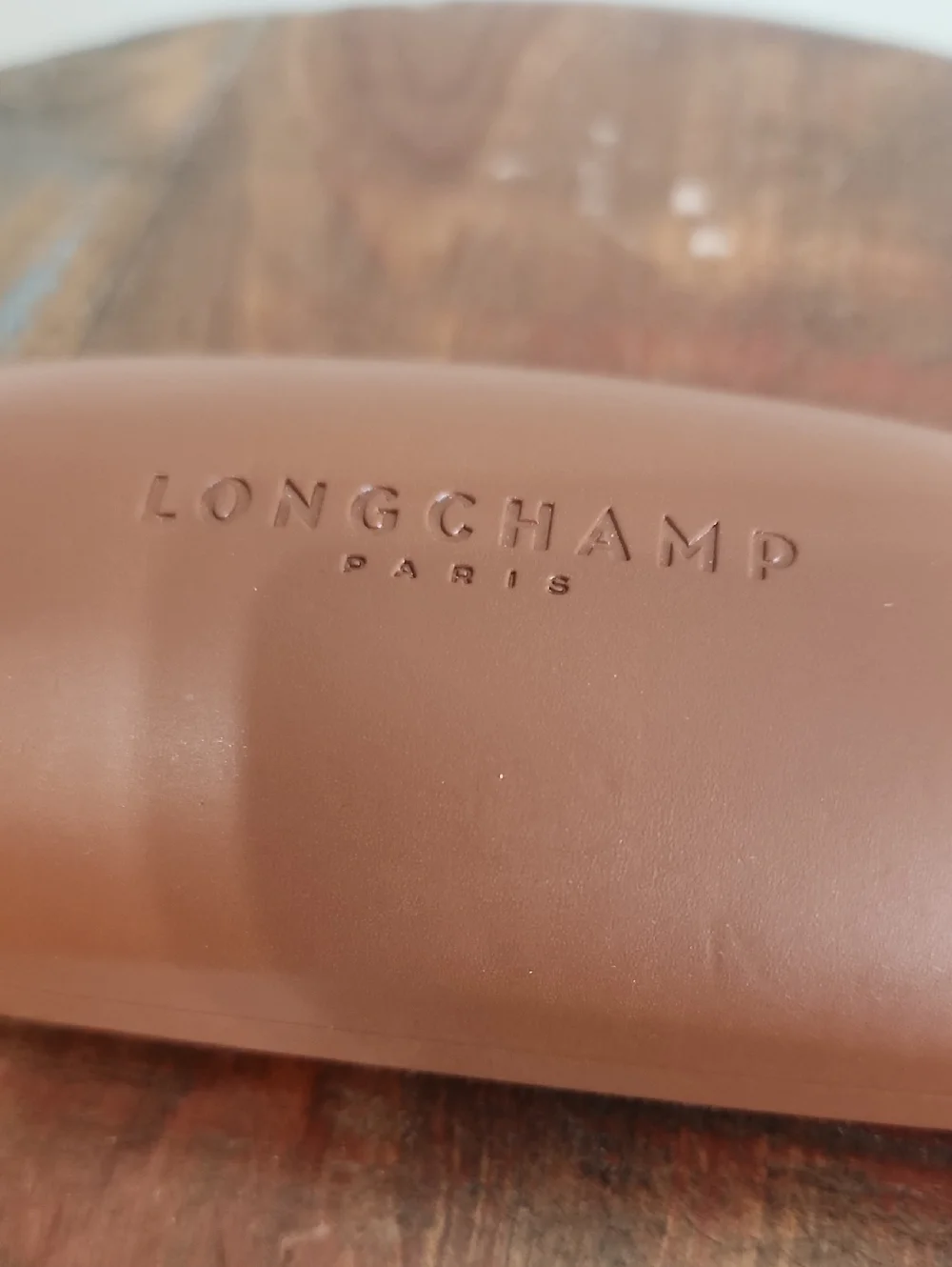 Longchamp Paris Tan Hard Sunglasses Eyeglasses Case Clamshell Embossed